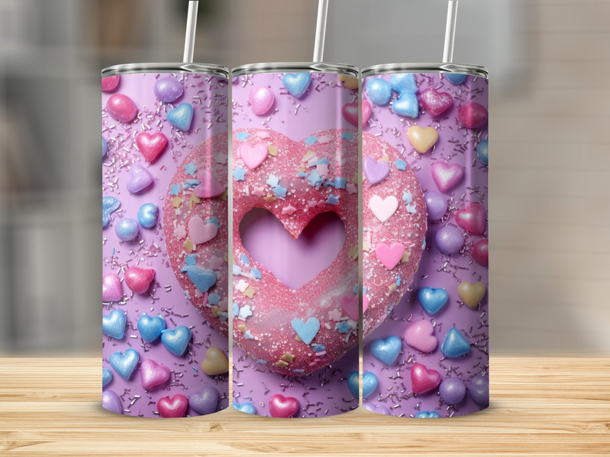 Pink Heart and Sprinkles Printed Tumbler