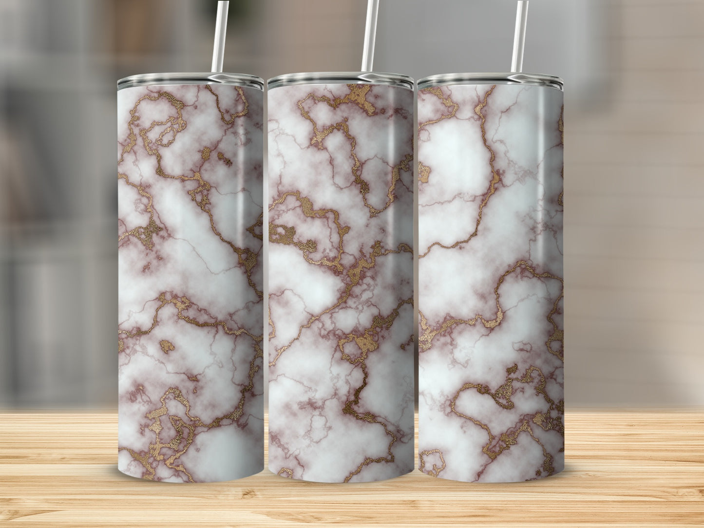 Marble with Rose Gold Veins Abstract Design Tumblers