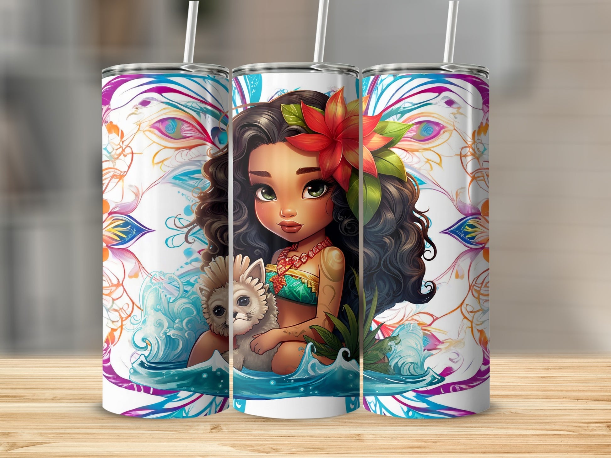 Vibrant Tropical Girl Art Insulated Tumbler Cup
