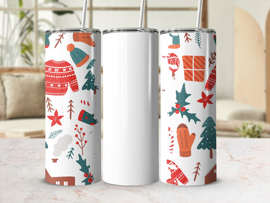 Holiday Themed Festive Tumbler with Straw