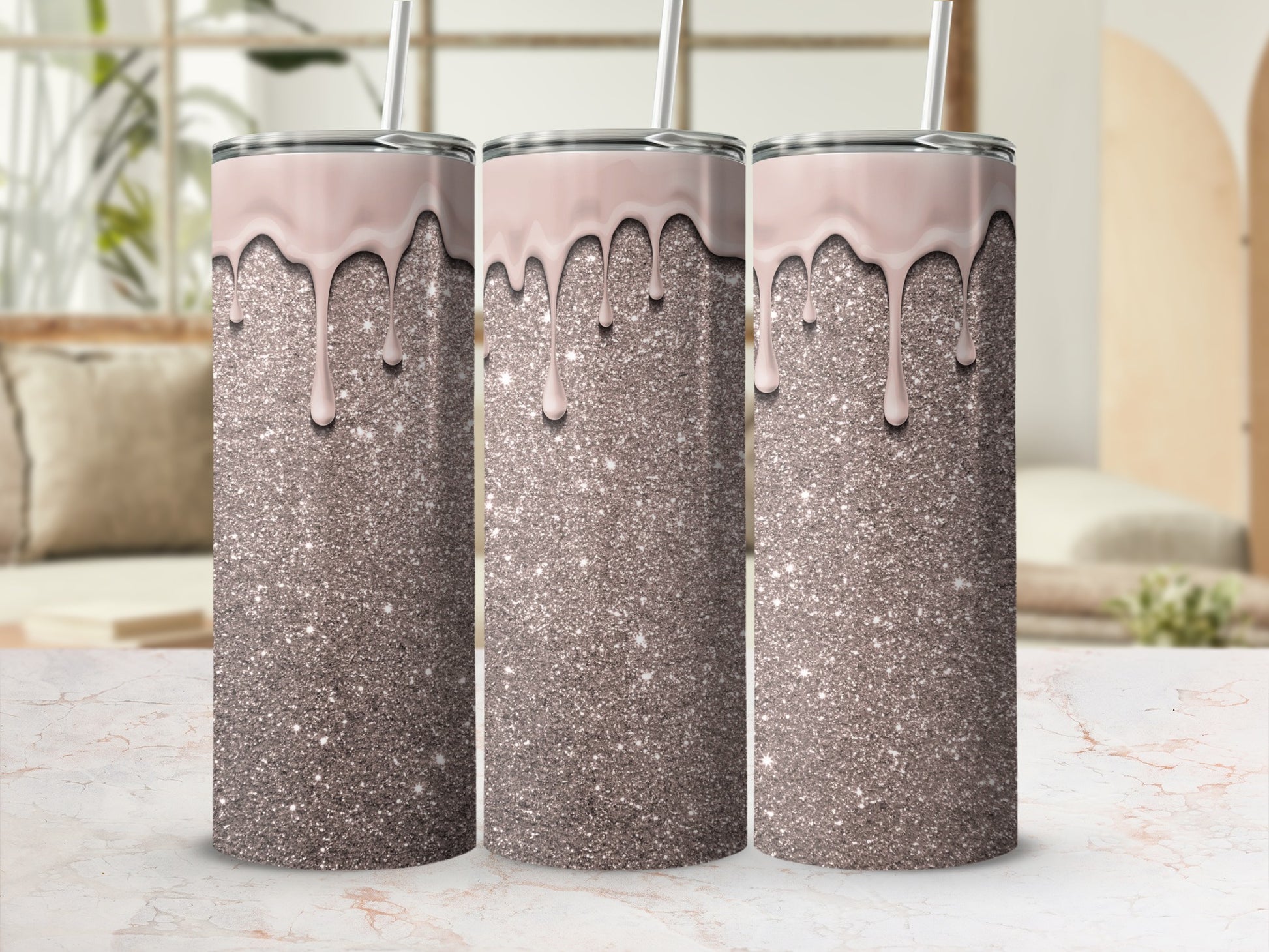 Sparkling Glitter Tumbler with Dripping Effect Design