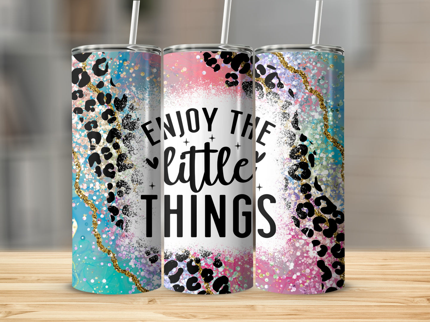 Enjoy The Little Things Colorful Leopard Design Tumbler