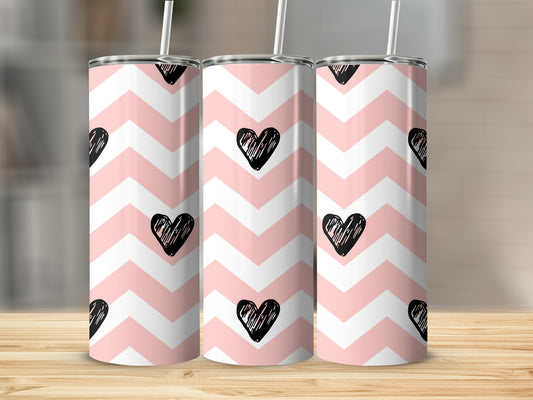Pink and White Chevron Heart Print Tumbler Design