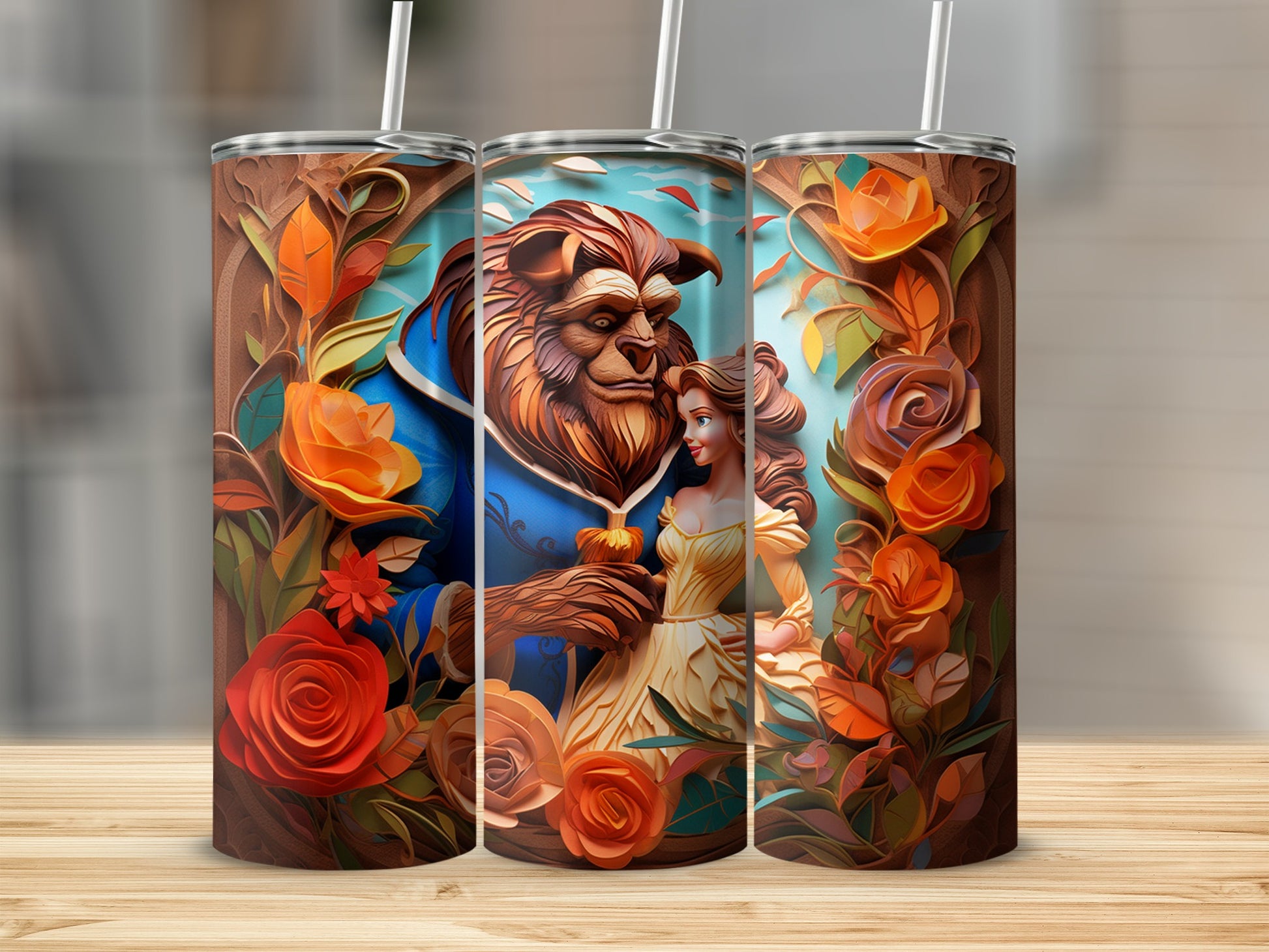 Beauty and the Beast Floral Double-Walled Skinny Tumbler