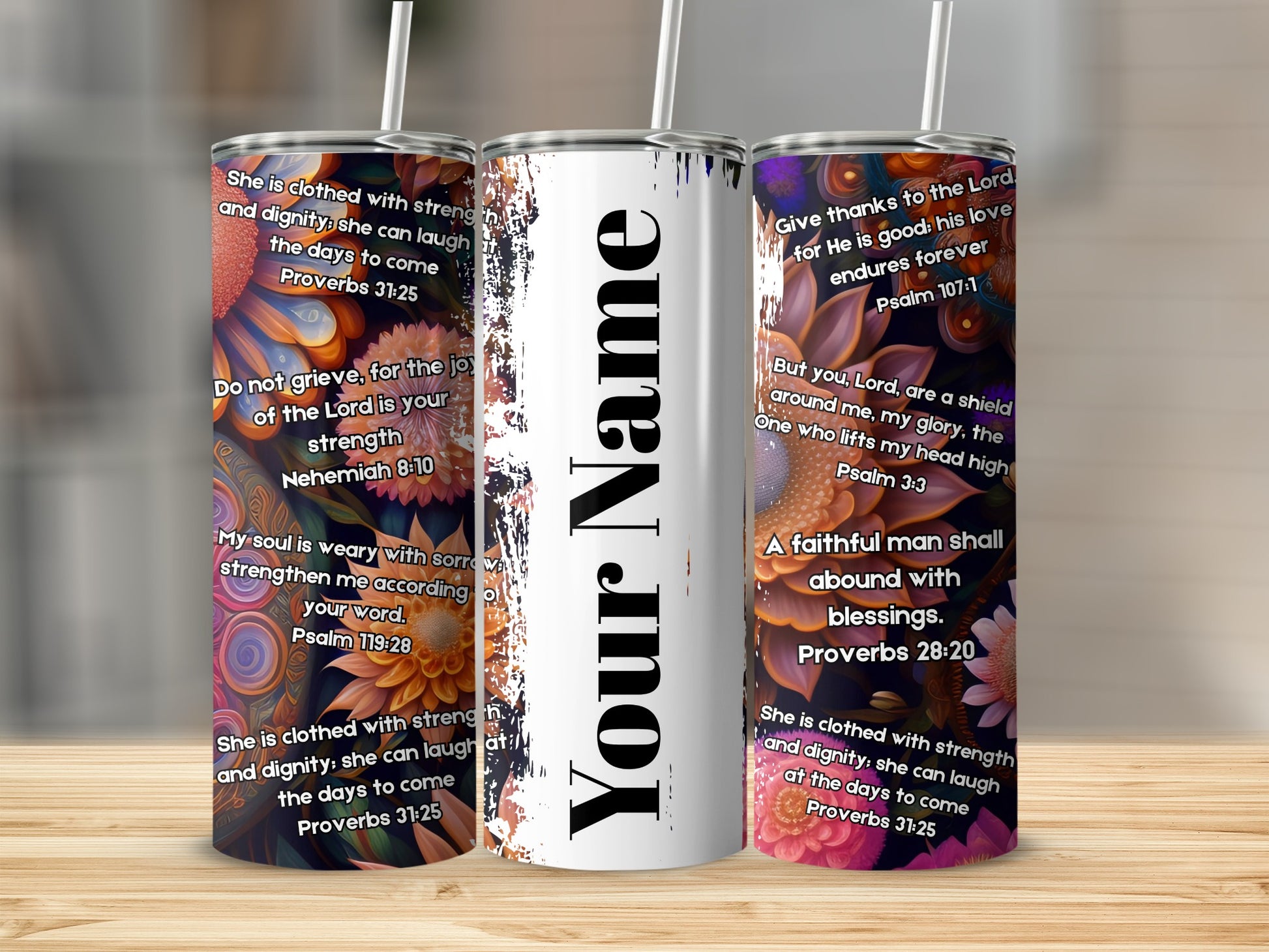 Floral Inspirational Verse Personalized Tumbler