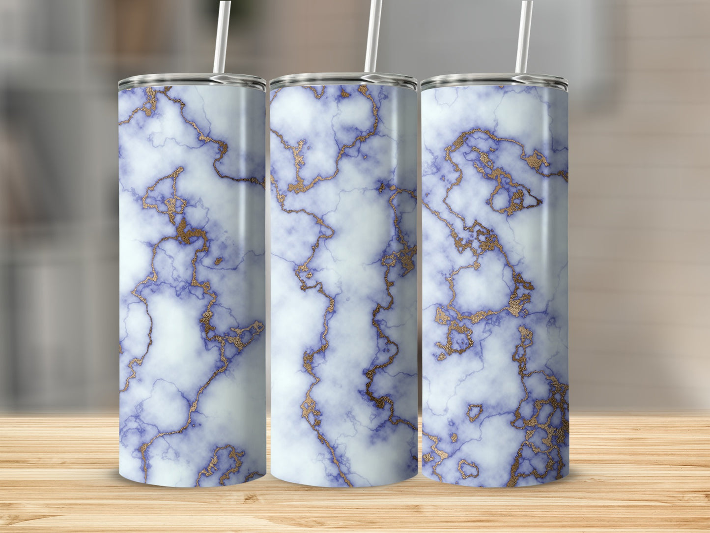 Sophisticated White Gold Blue Marble Pattern Slim Tumbler product type