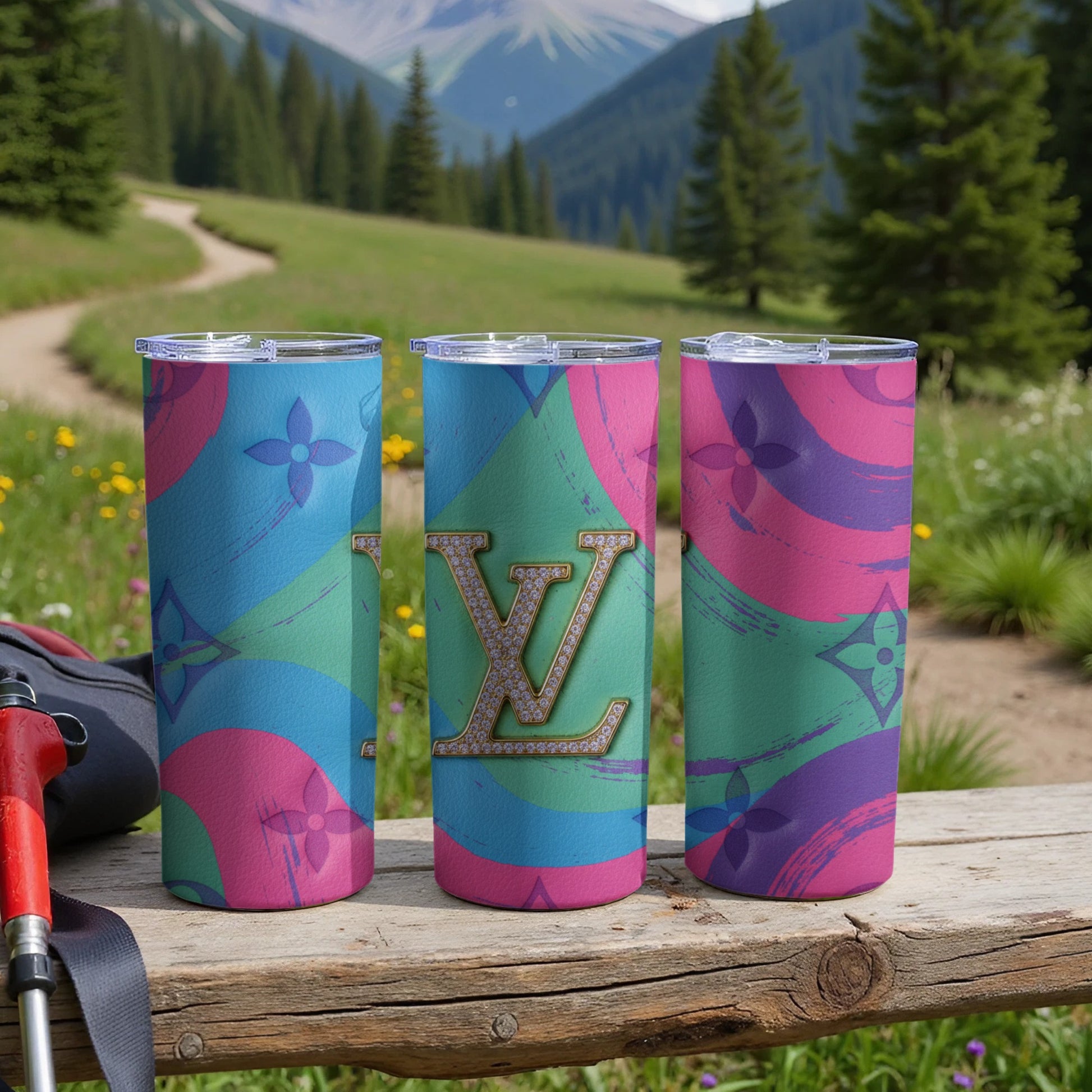 Colorful Patterned LV Tumbler with Floral Design