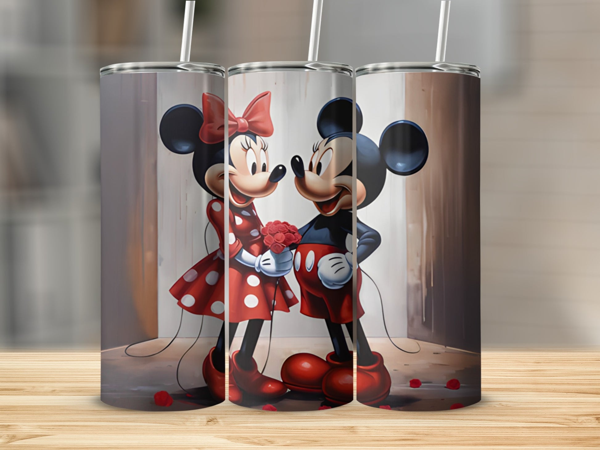 Mickey and Minnie Mouse Romantic Tumbler Design