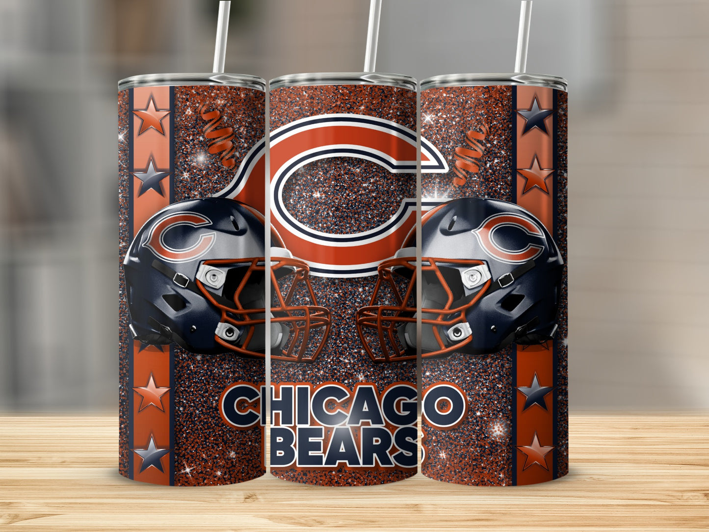 Chicago Bears Team Helmets Glitter Background Tumblers
