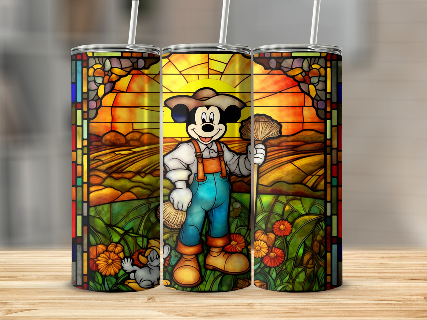 Colorful Stained Glass Farmworker Design Tumbler