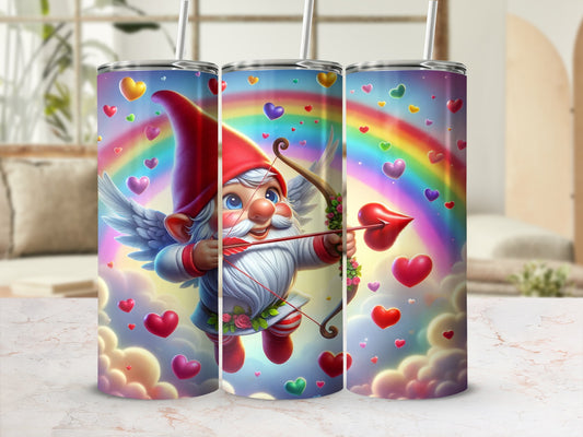 Cupid Gnome with Rainbow and Heart Design Tumbler