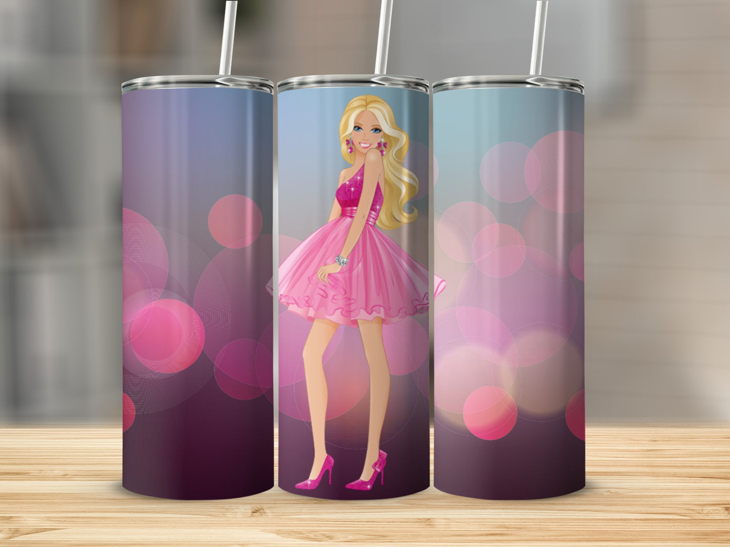 Blonde Doll in Pink Dress Illustration Fashion Tumblers