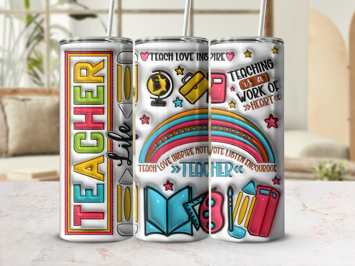 Teacher Rainbow Teach Love Inspire Design for All Teachers Tumblers