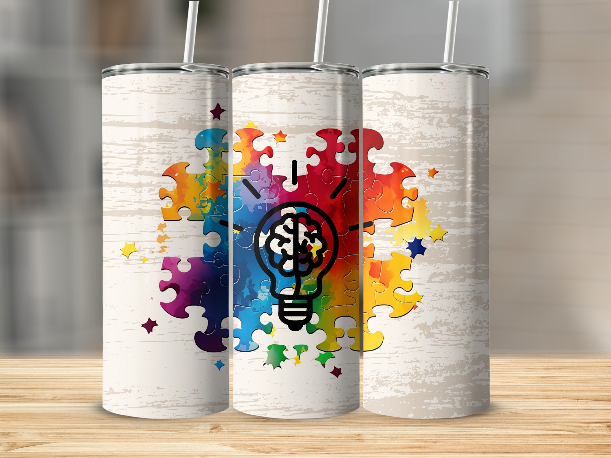 Colorful Puzzle Lightbulb Design Tumbler Product