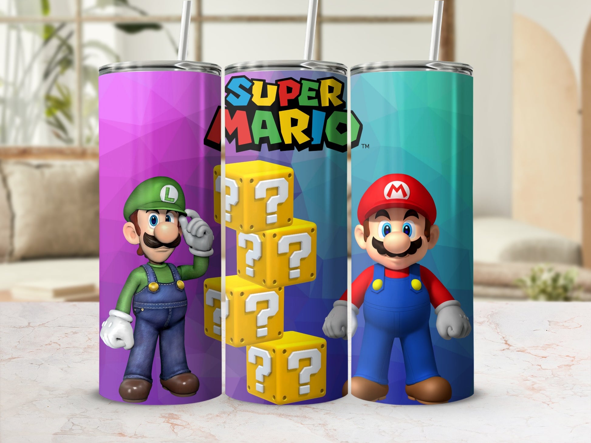 Colorful Super Mario Luigi Design Tumblers