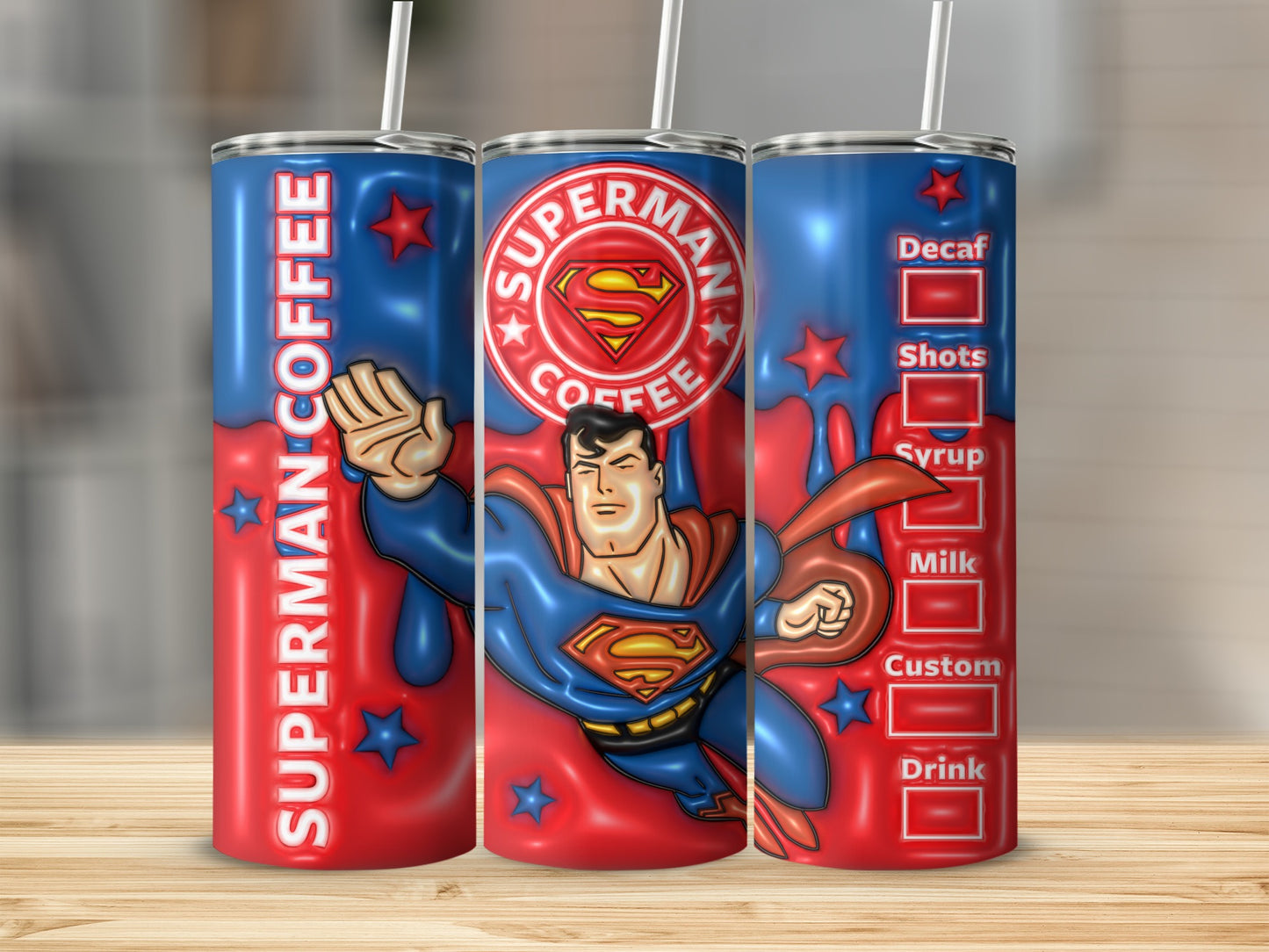 Superman Coffee Themed Tumbler with Custom Options