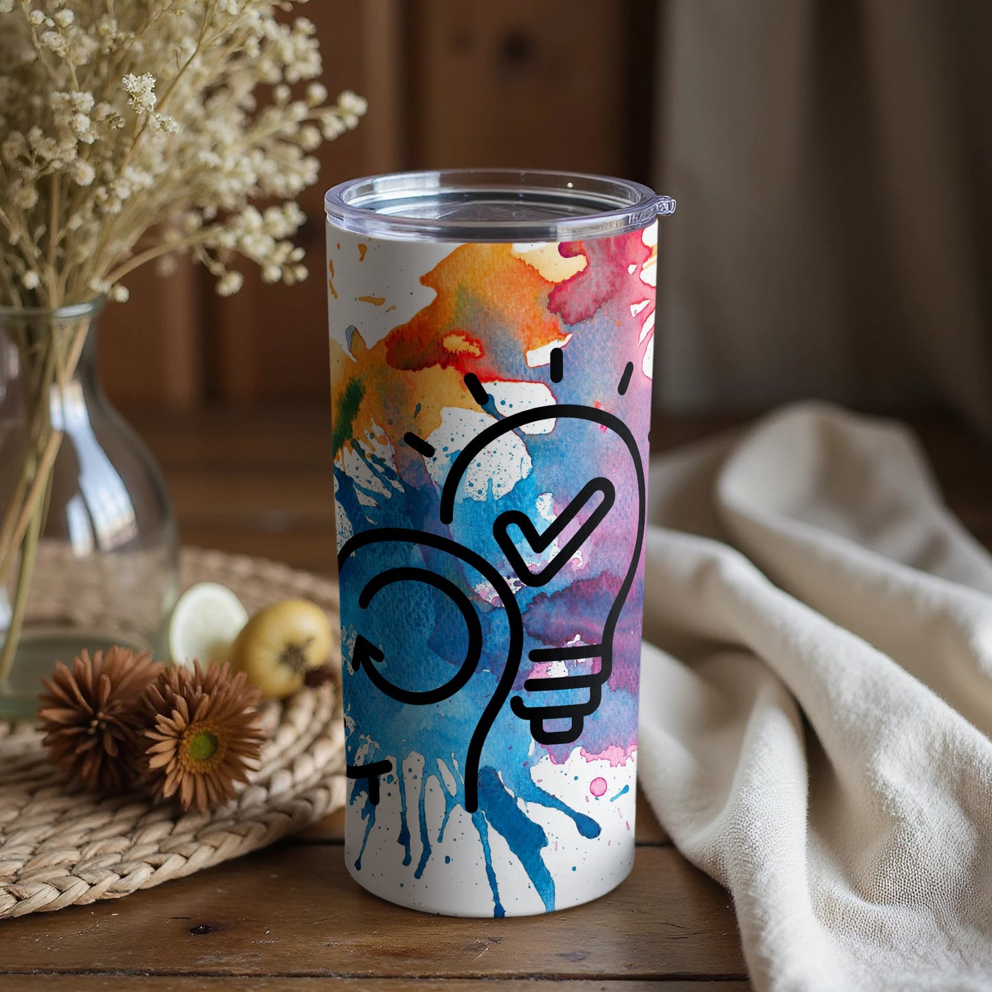 Artistic Color Splash Lightbulb Design Tumbler