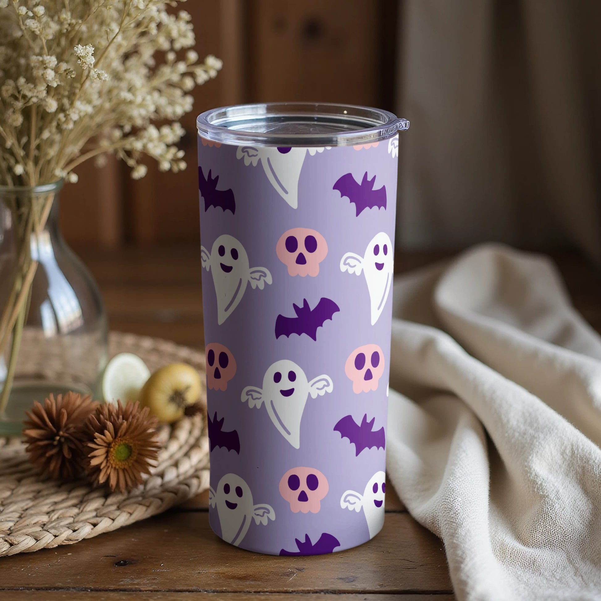 Cute Halloween Ghosts Bats and Skulls Design Tumbler