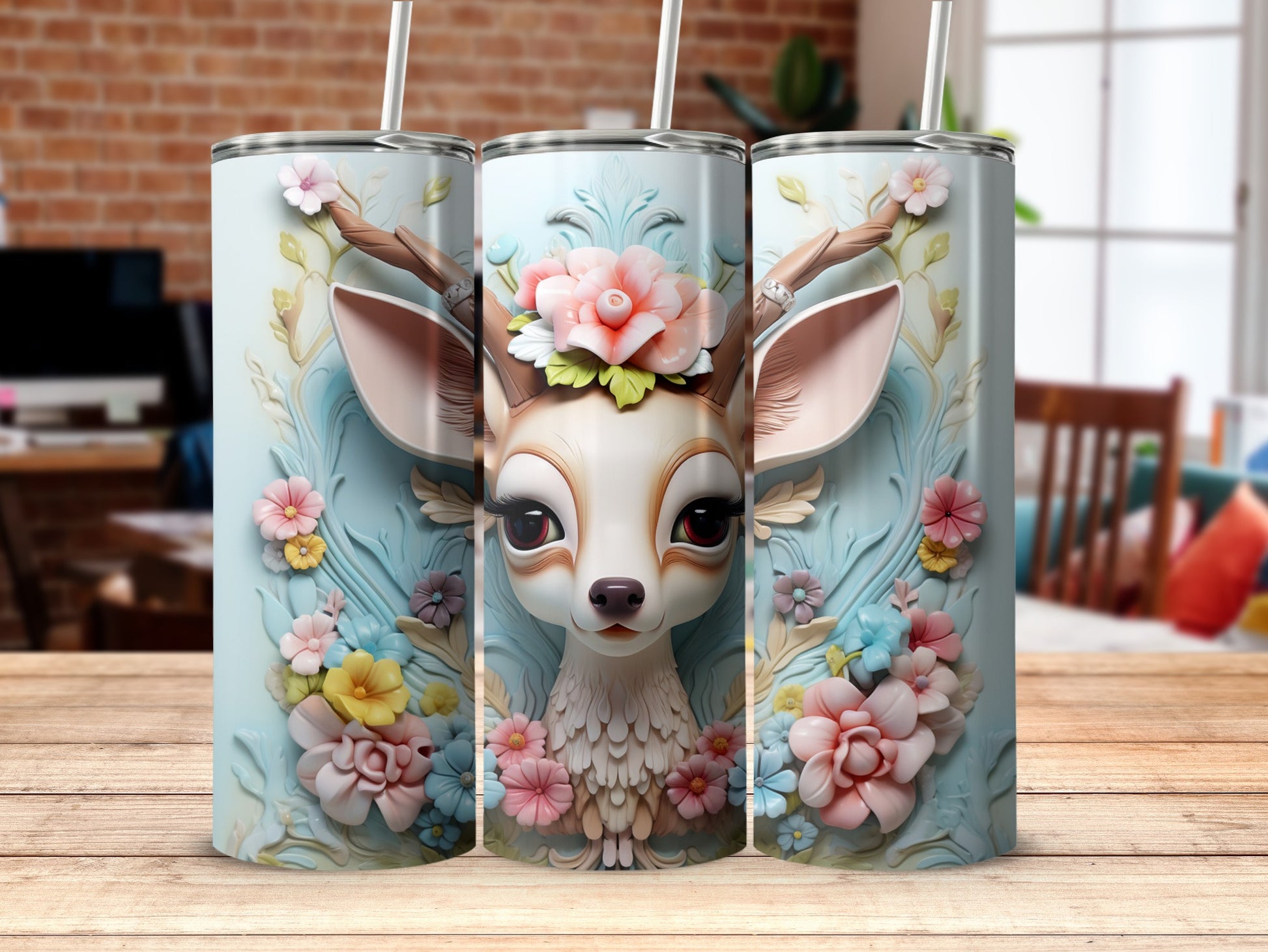 Adorable Floral Antler Deer Design Insulated Tumbler