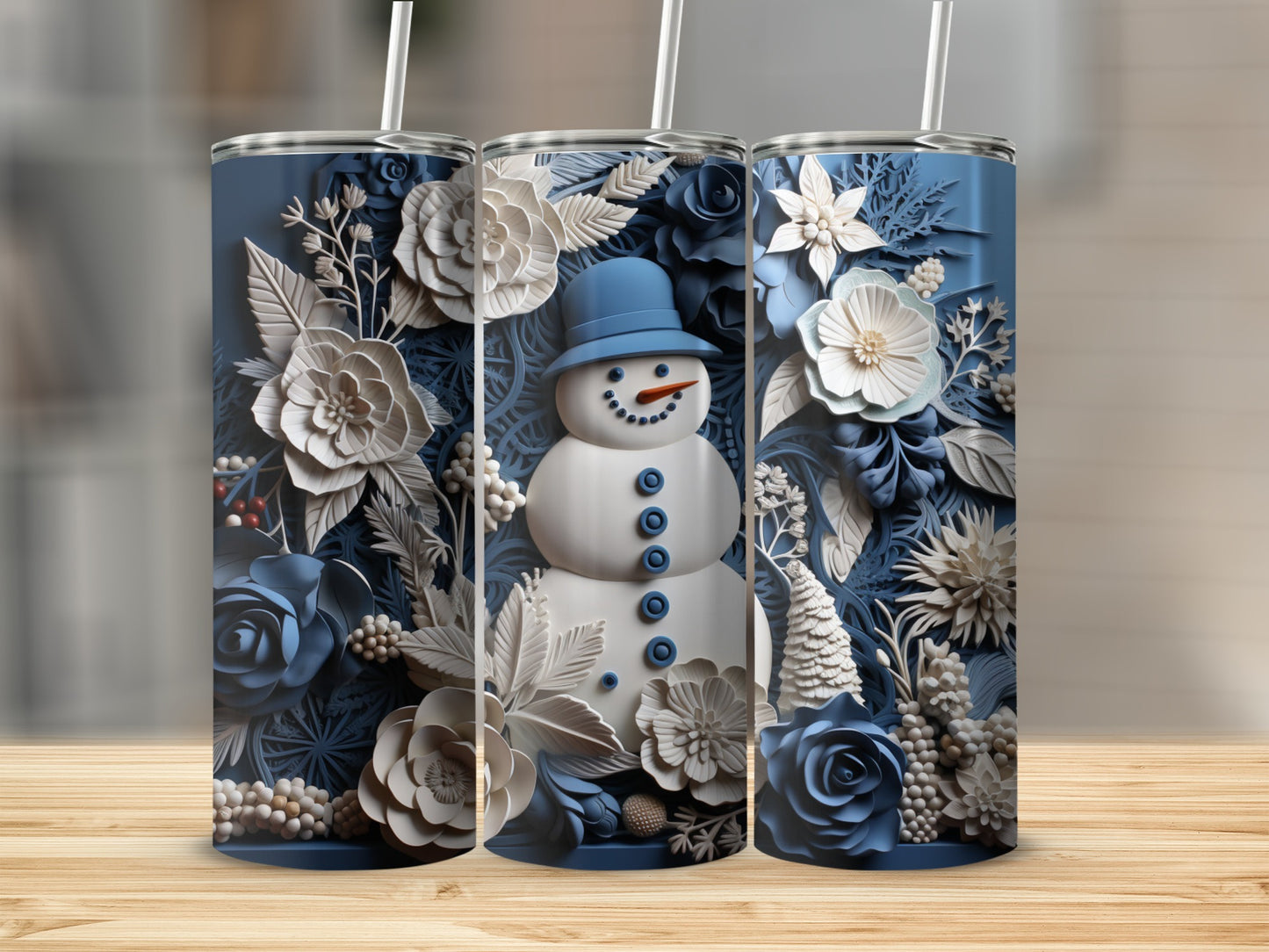 Festive Snowman and Floral Design Tumbler product