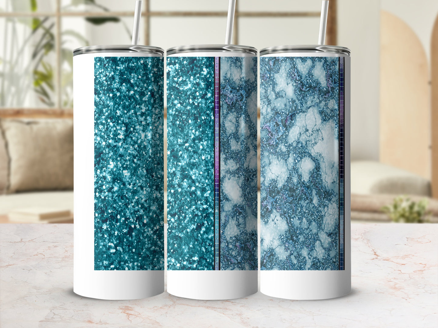 Teal Blue Glitter Marble Patterned Tumbler product type