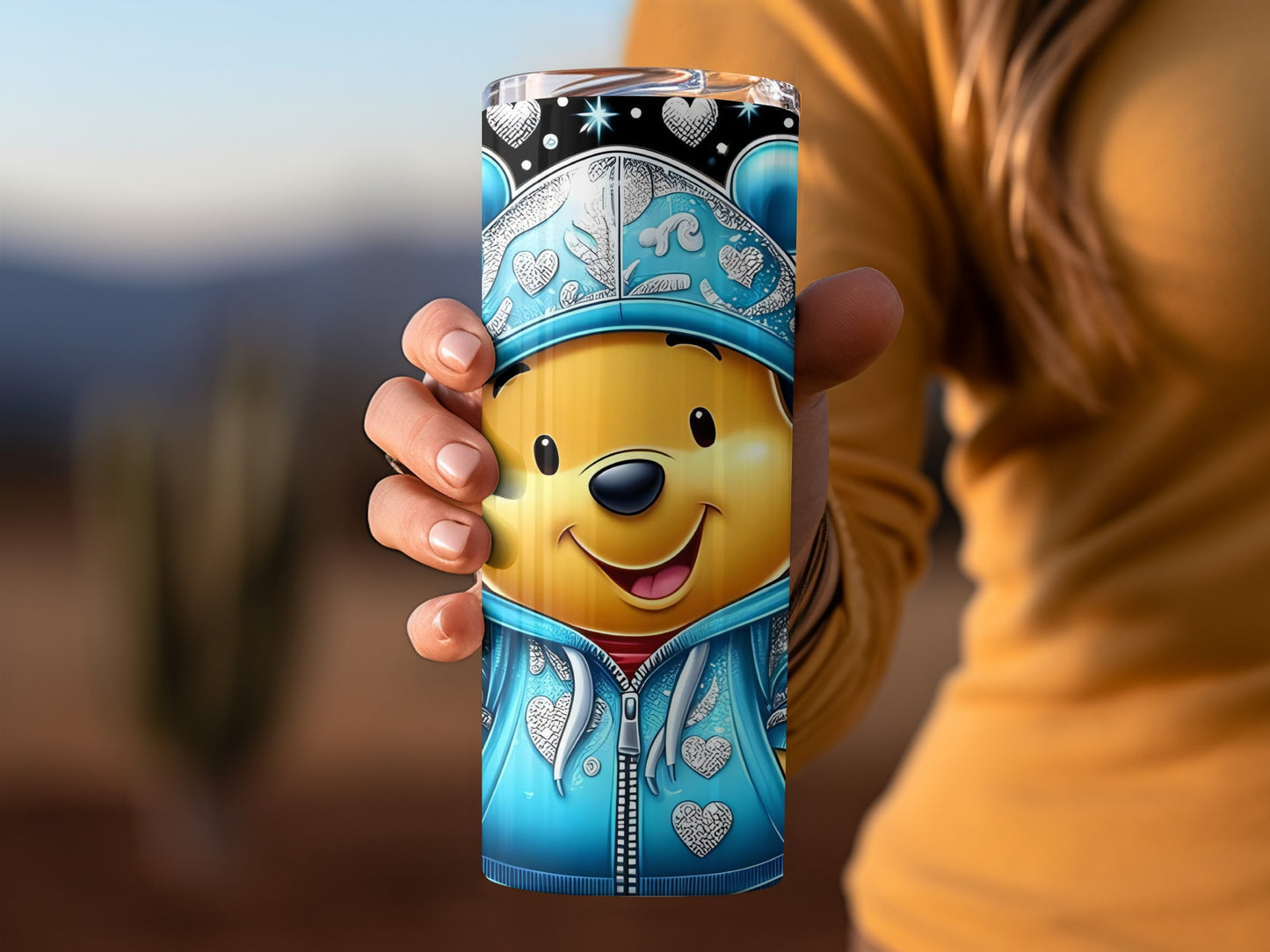 Winnie The Pooh In Fairy Hoodie Hearts And Bees Tumblers
