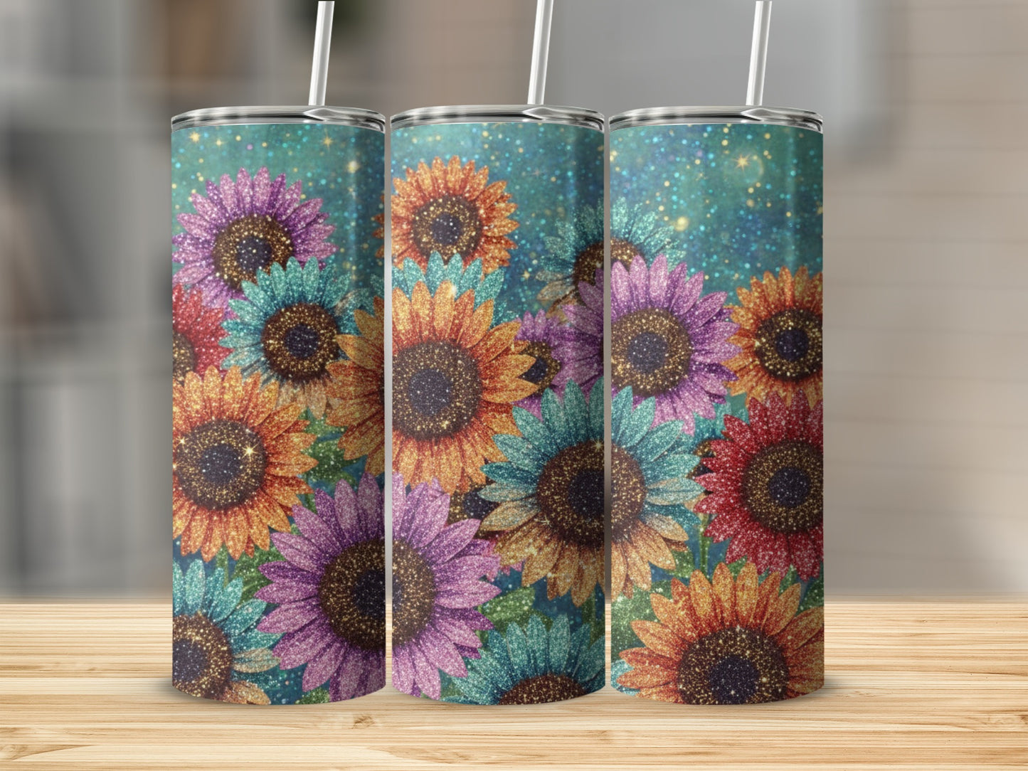 Glitter Sunflower Design Tumbler for Colorful Product