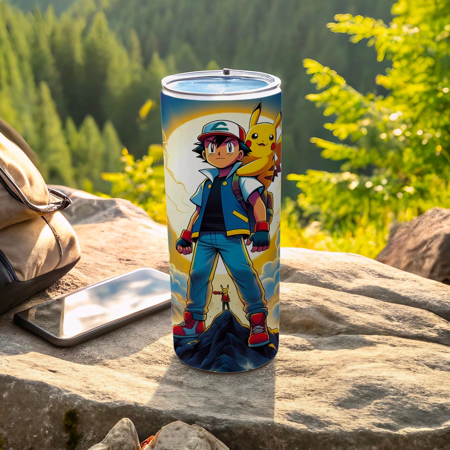 Ash and Pikachu Adventure Stainless Steel Tumbler