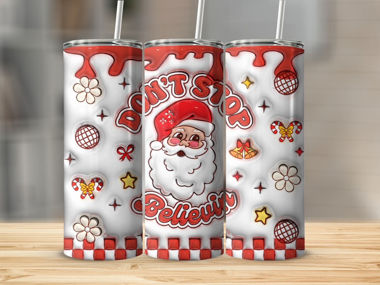 Festive Santa Don't Stop Believin' Tumbler Christmas Gift