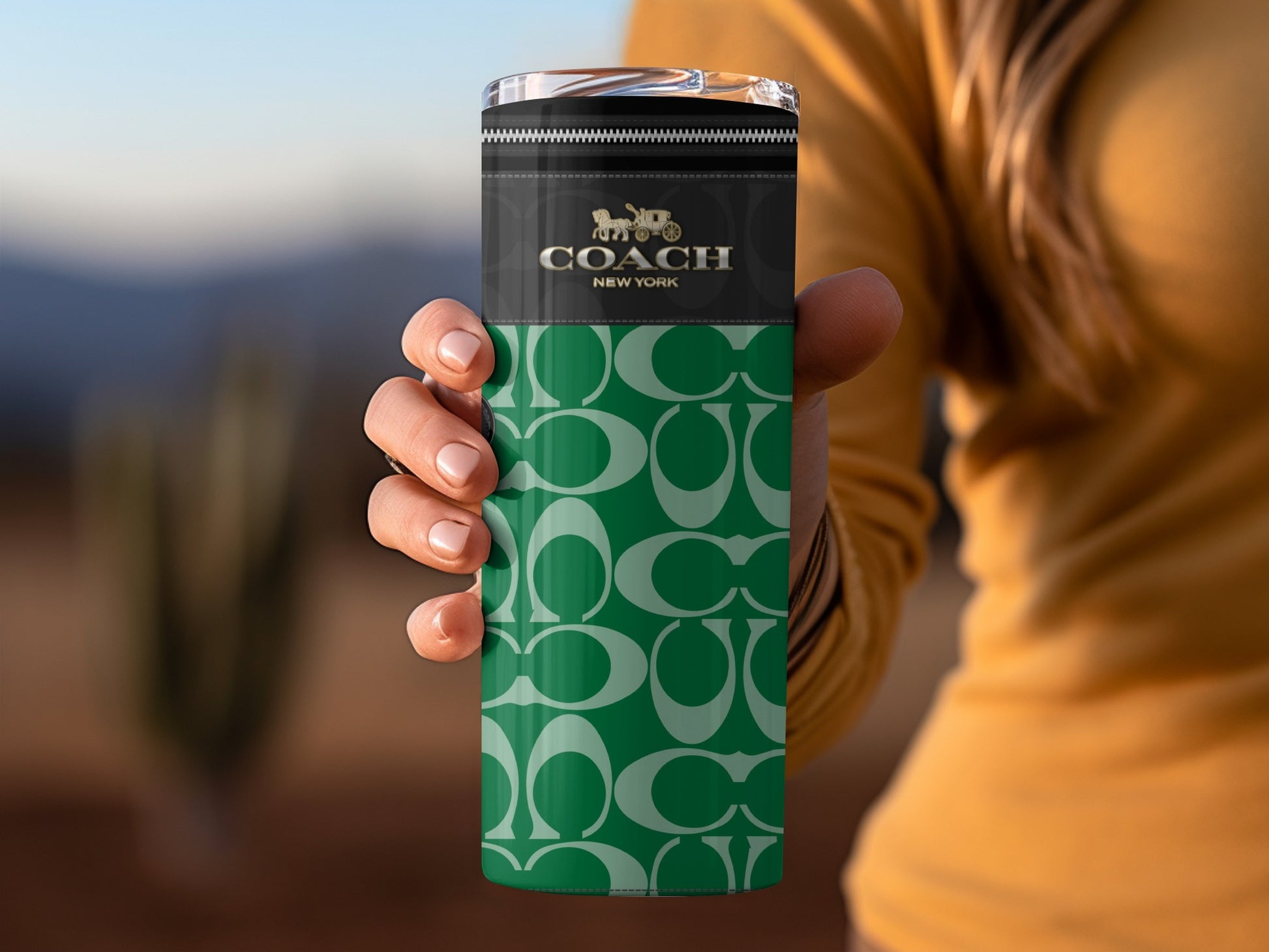Green and Black Coach New York Insulated Tumbler