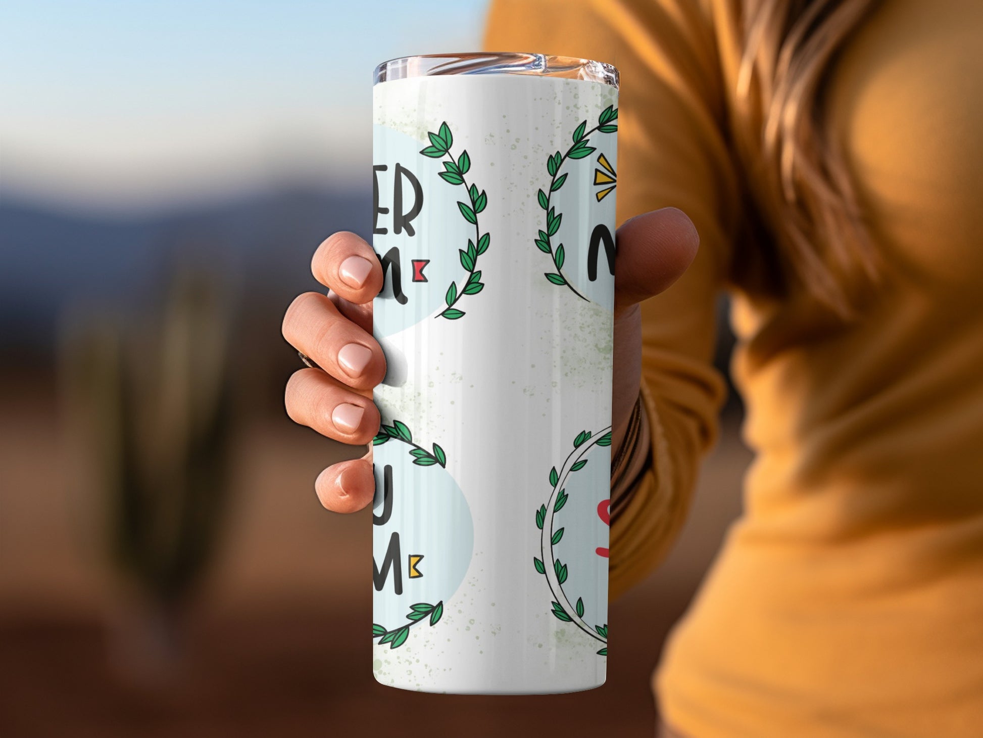 Floral Leaf Pattern Personalized Tumbler Cup