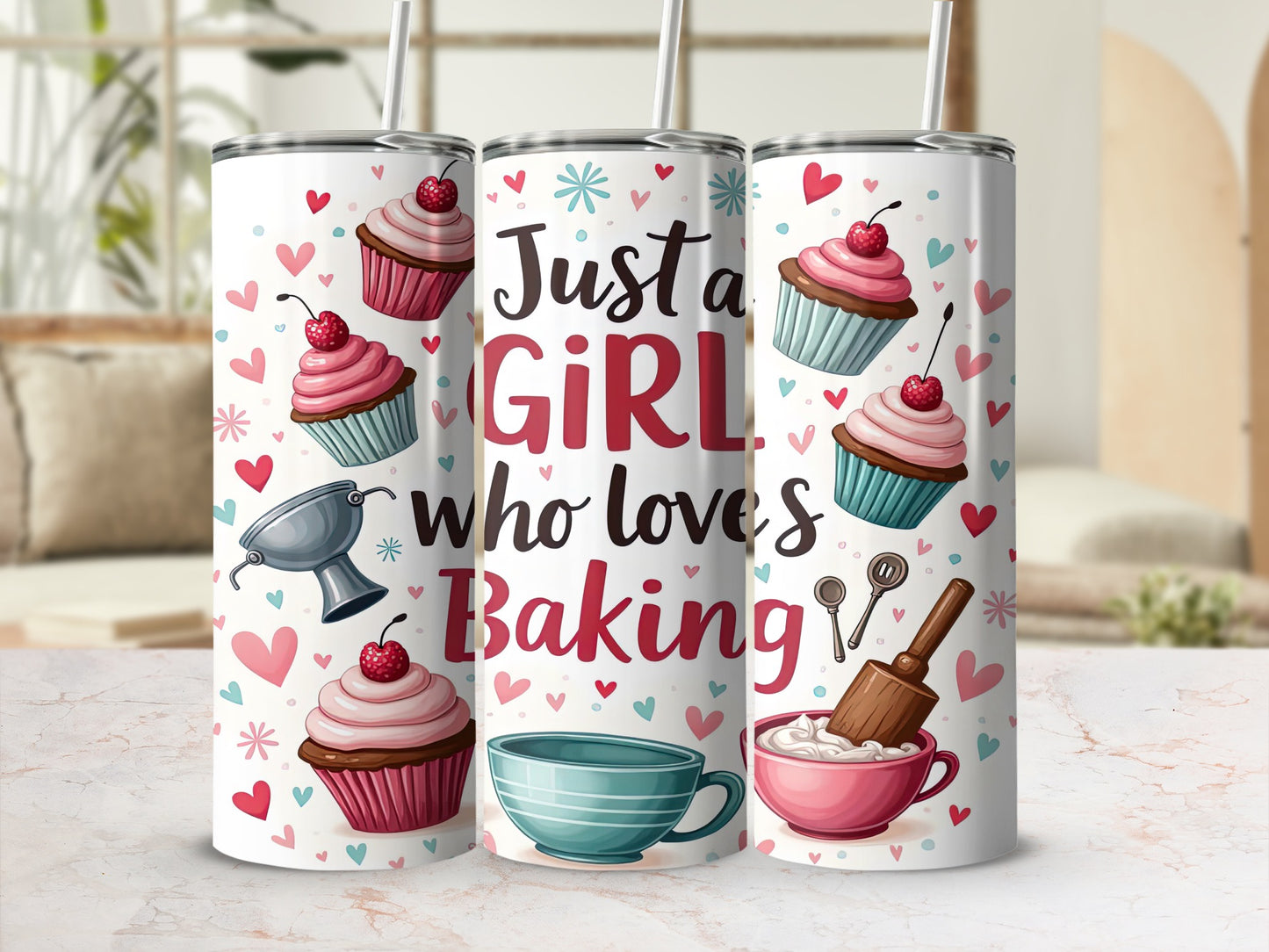 Just a GIRL who loves Baking Hearts Cupcakes Tumbler product type