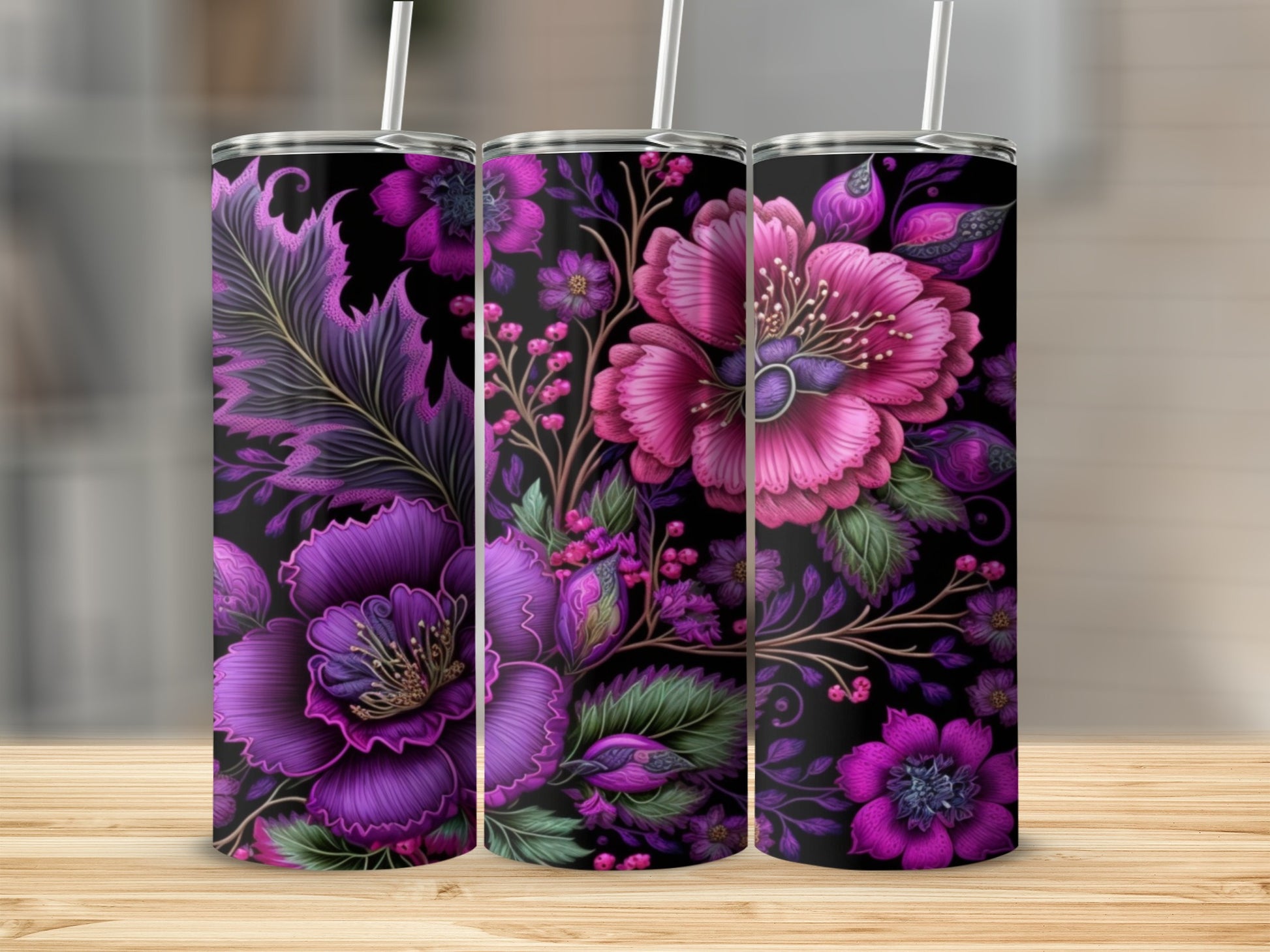 Vibrant Floral Design Tumbler with Straw Stainless Steel Cup