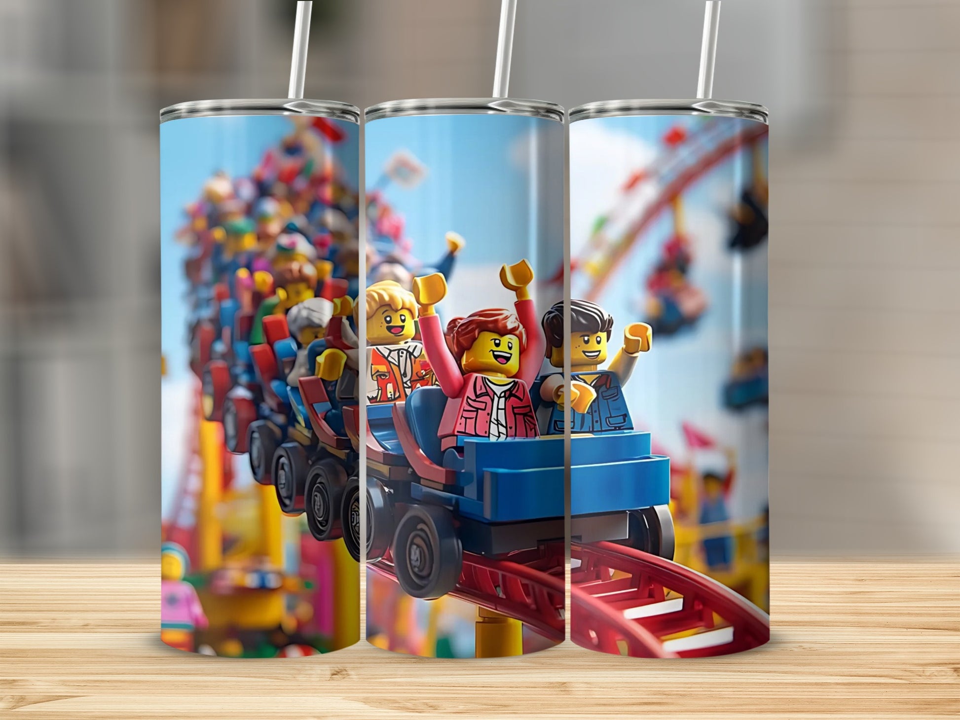 Fun LEGO Theme Roller Coaster Design Tumbler Cup
