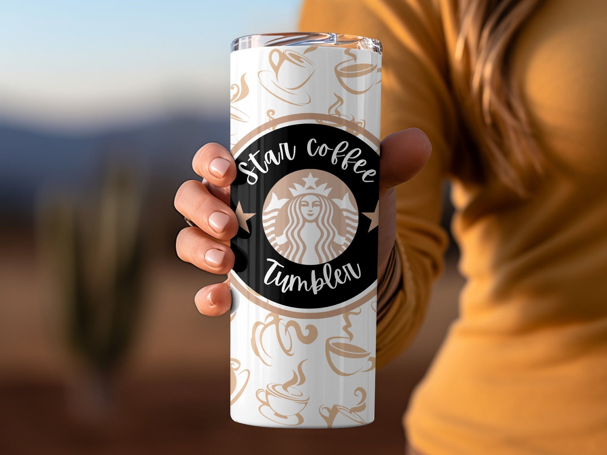 Stylish Star Coffee Tumbler with Coffee Cup Design
