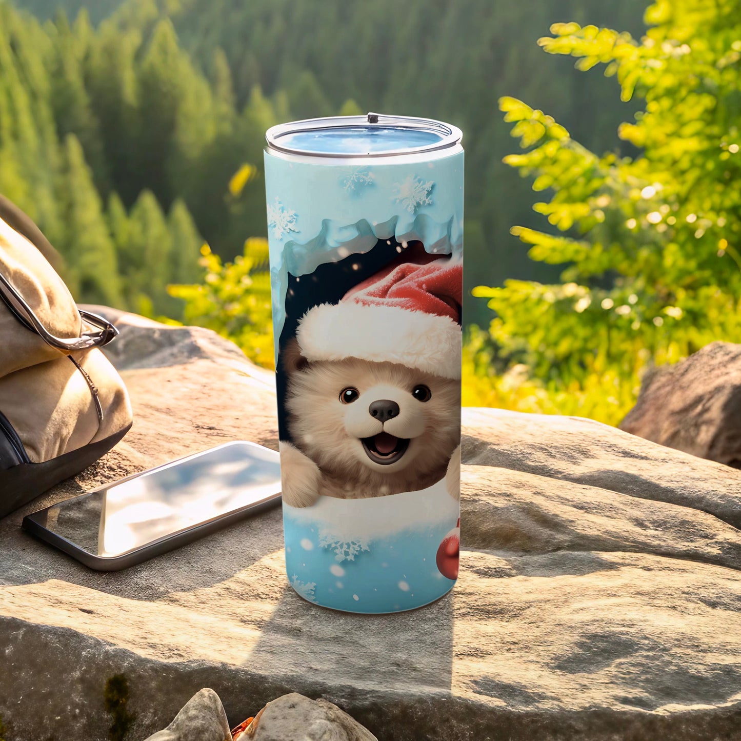 Cute Santa Bear Design Insulated Tumbler Christmas Gift