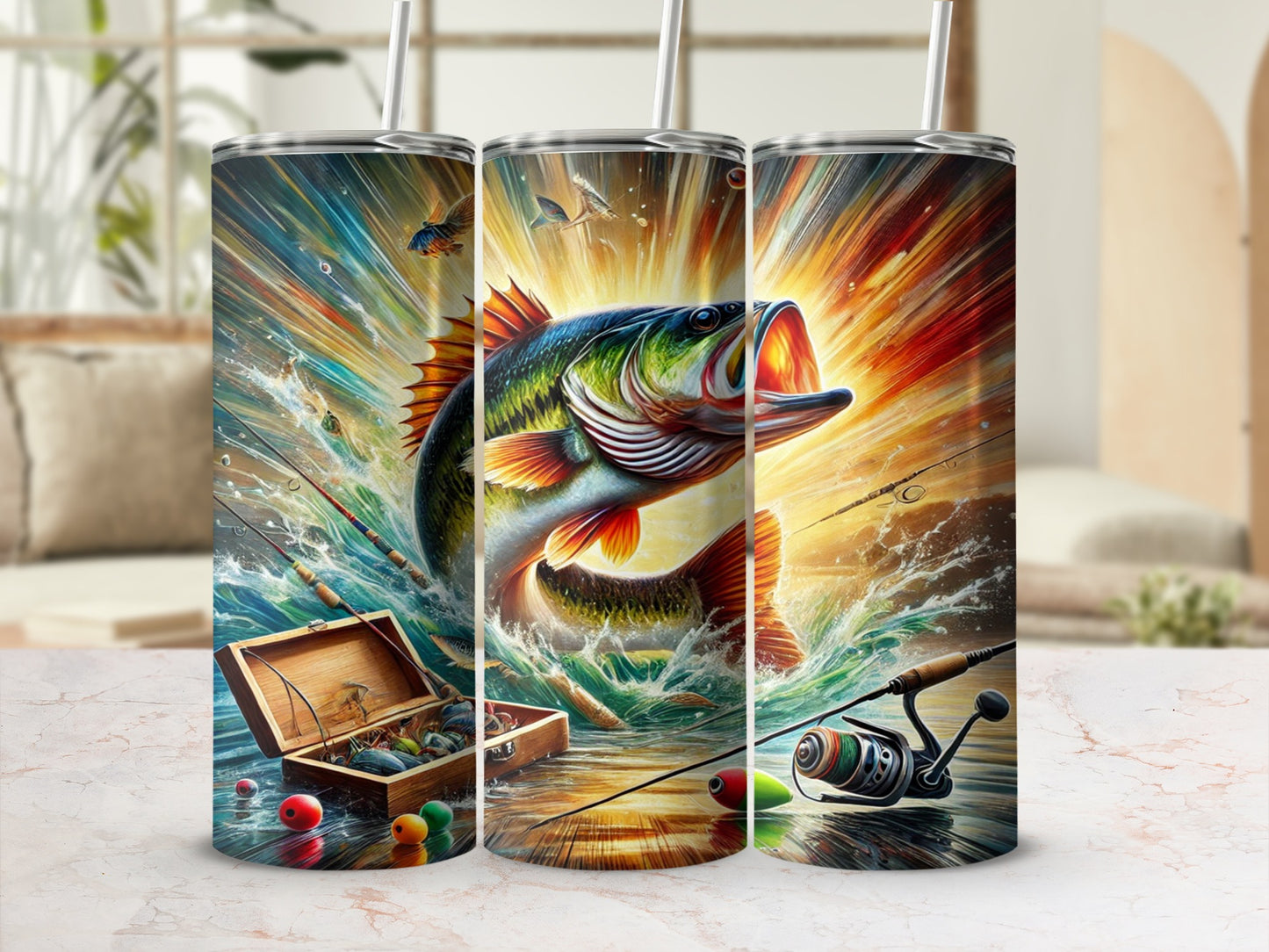 Colorful Vibrant Fishing Adventure Tumbler Design
