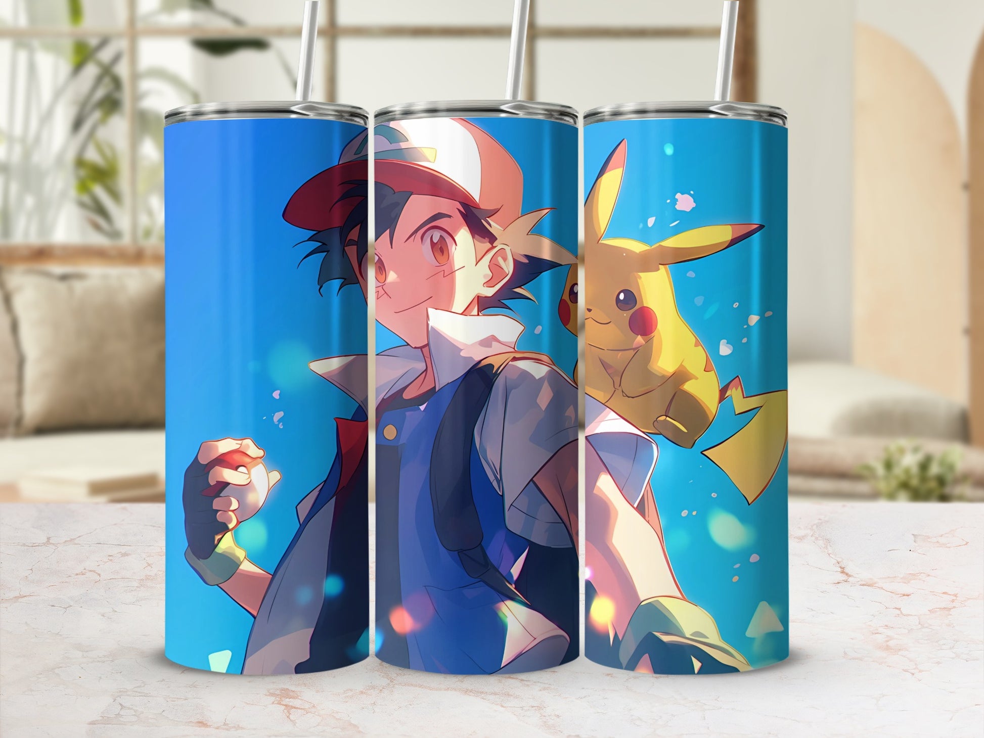 Anime Character and Pikachu Graphic Travel Tumbler