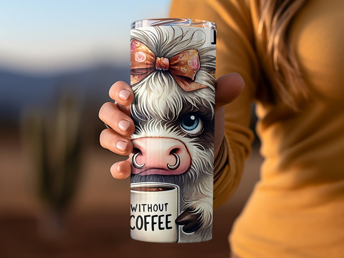 Cute Cow Without Coffee Tumbler with Adorable Bow Design