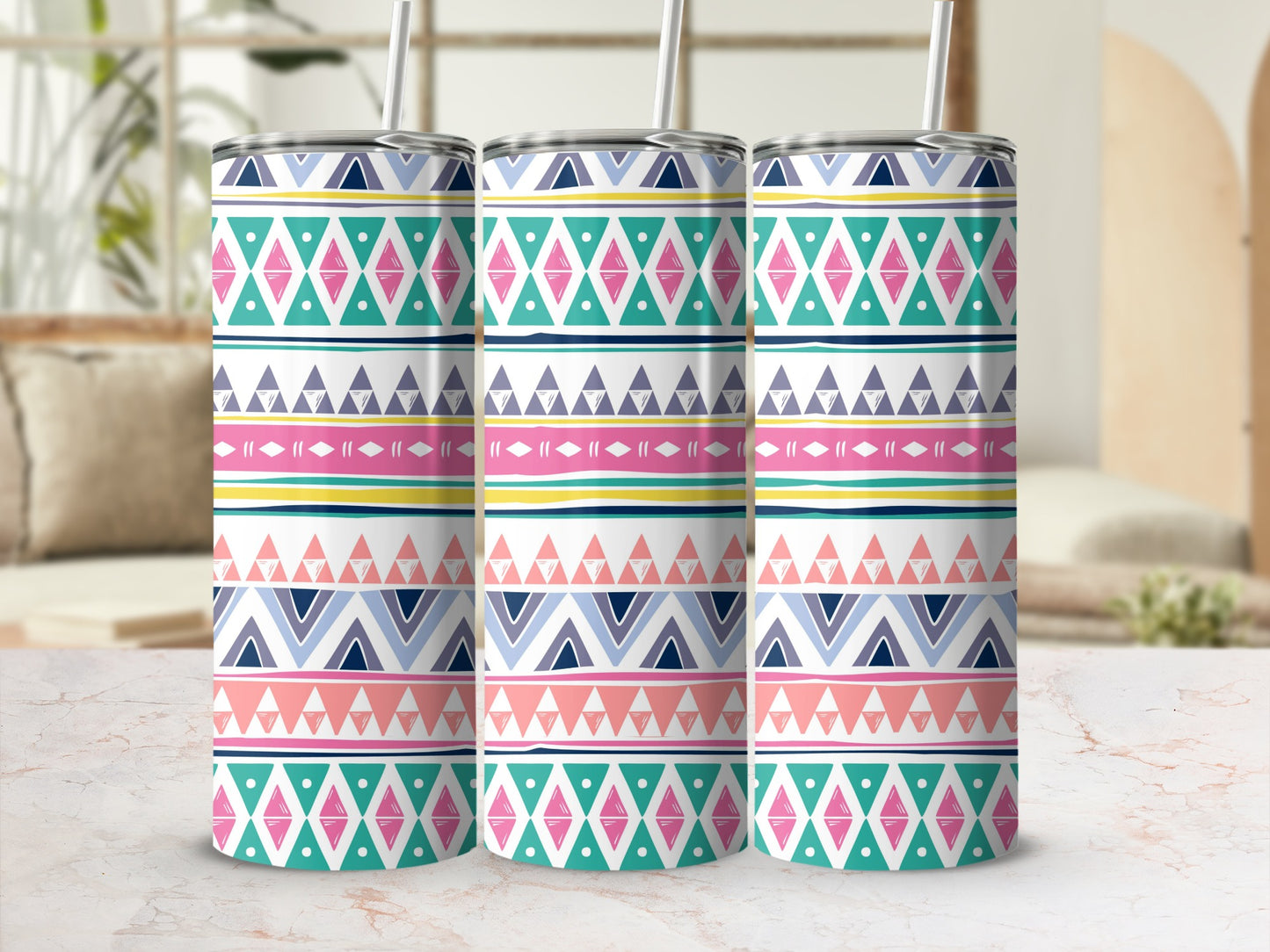 Colorful Geometric Pattern Insulated Tumbler Product