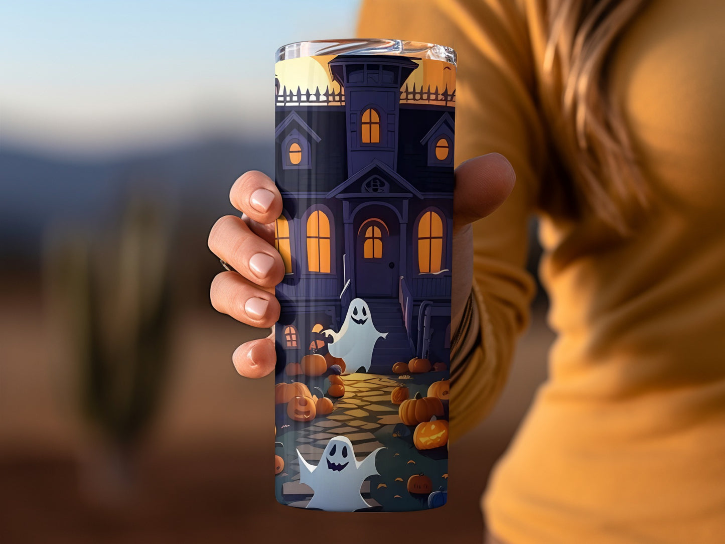 Spooky Haunted House with Ghosts Halloween Decor