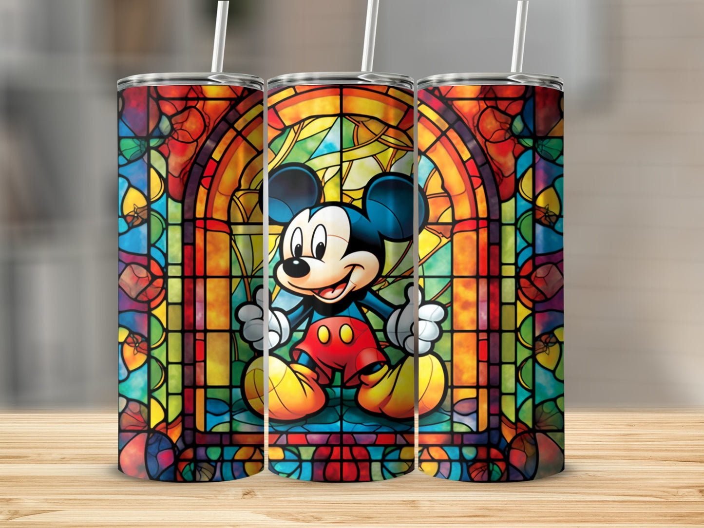 Colorful Stained Glass Mouse Character Tumbler Cup
