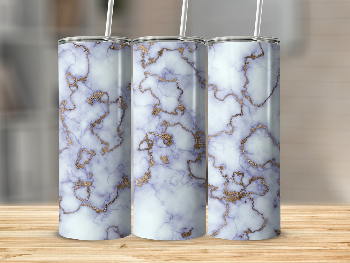Golden Veins On Pale Lilac Marble Design Pattern Tumblers