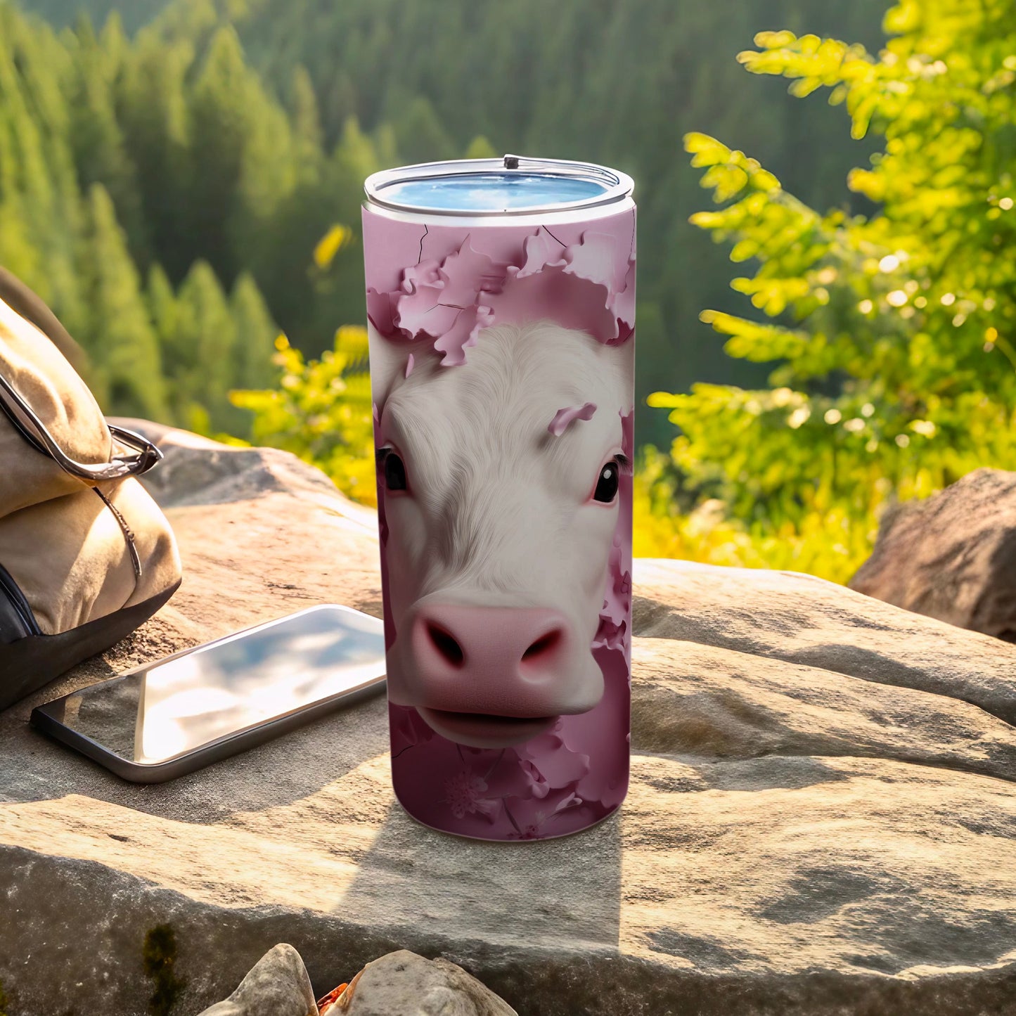 Pink Cracked Pattern White Cow Face Insulated Tumbler product type