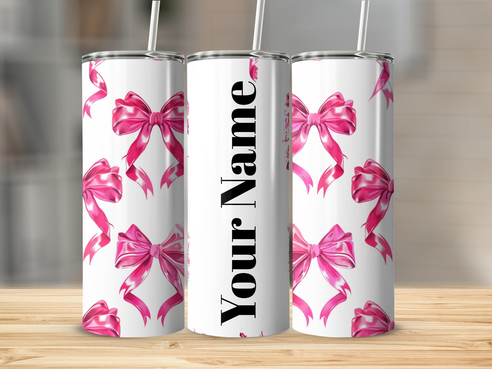 Customizable Pink Ribbon Your Name Skinny Tumbler