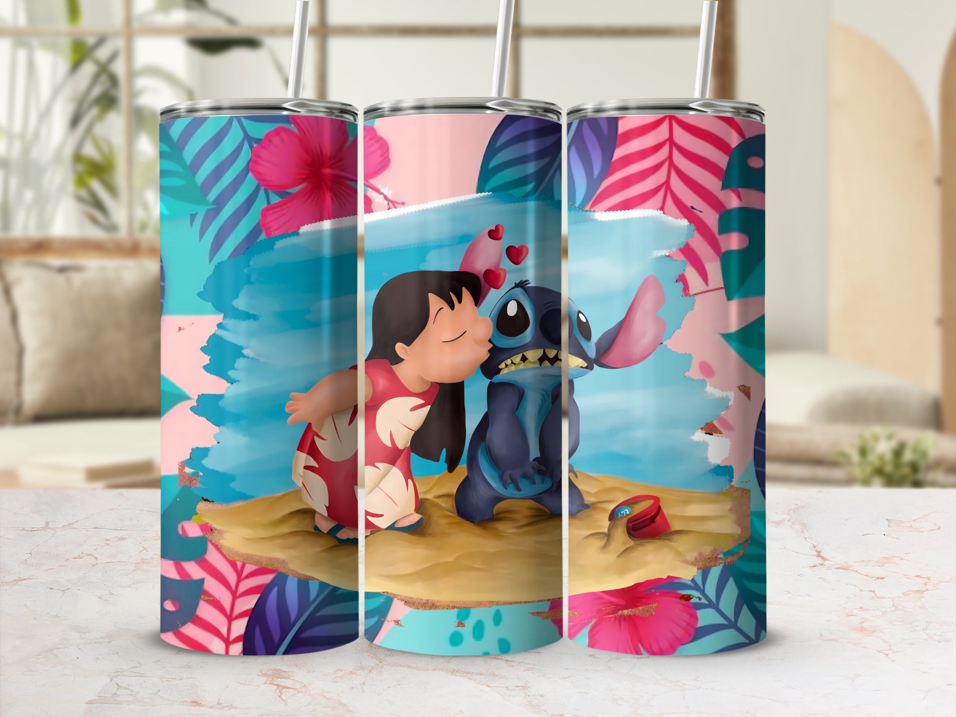 Lilo and Stitch Tumbler with Colorful Tropical Design
