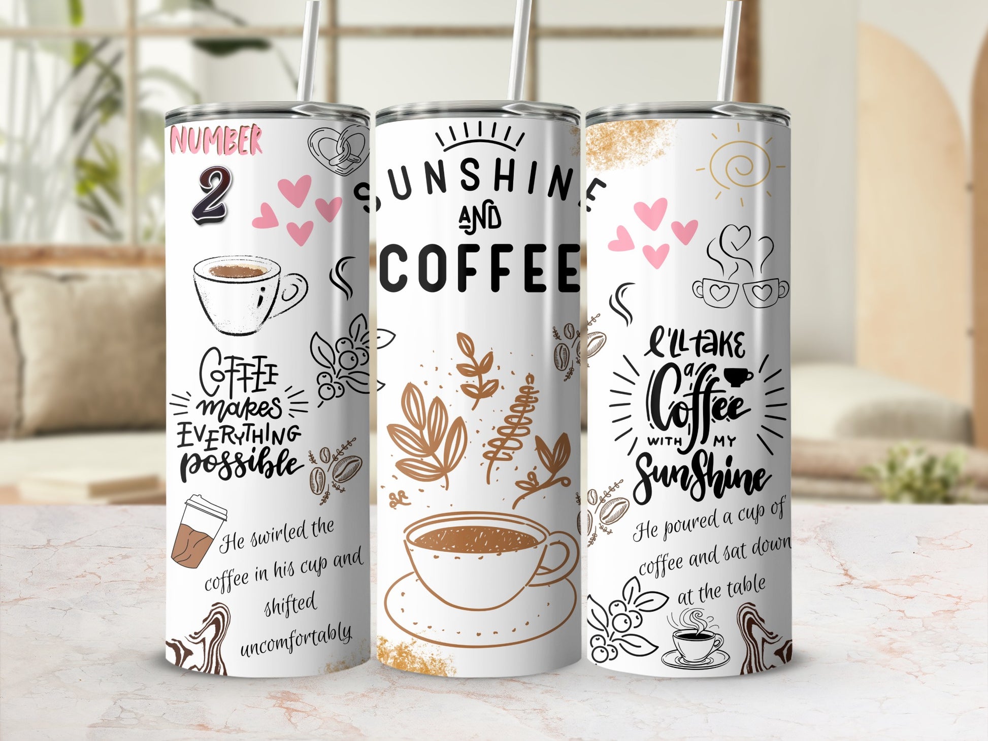 Inspirational Coffee-Themed Design Tumbler Set