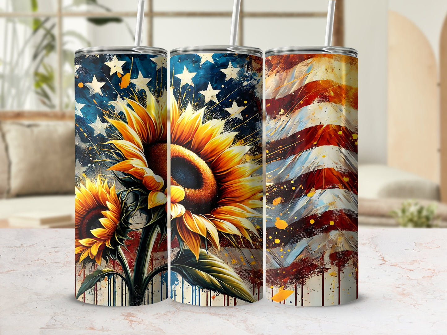 Patriotic Sunflower American Flag Artistic Stars Stripes product type