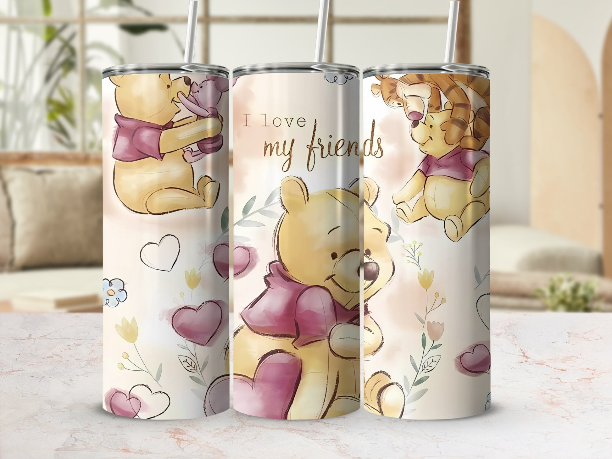 I Love My Friends Cute Bear Vacuum Insulated Tumbler