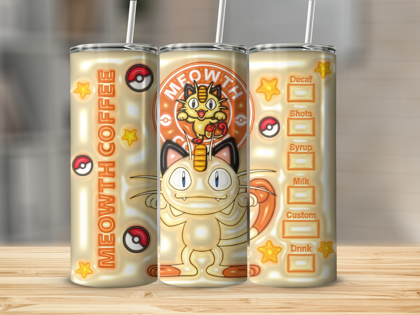 Meowth Coffee Design Tumbler With Customizable Options